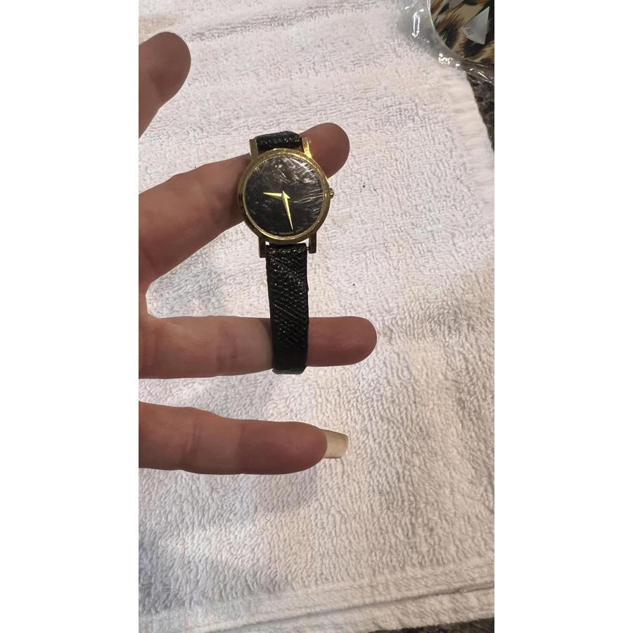 Classic Womens Black Leather Strap Watch With Gold Case